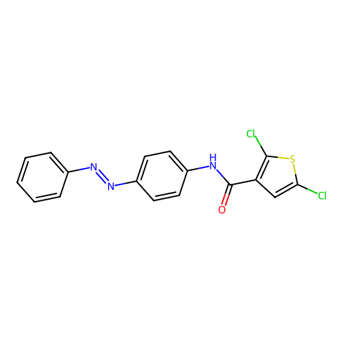 (E)-2,5-dichloro-N-(4-(phenyldiazenyl)phenyl)thiophene-3-carboxamide structure