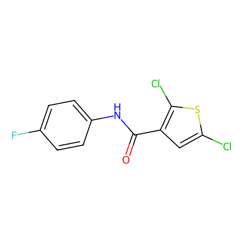 2,5-dichloro-N-(4-fluorophenyl)thiophene-3-carboxamide structure