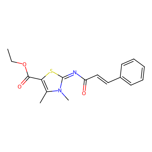 (Z)-ethyl 2-(cinnamoylimino)-3,4-dimethyl-2,3-dihydrothiazole-5-carboxylate structure