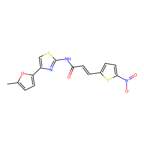 (E)-N-(4-(5-methylfuran-2-yl)thiazol-2-yl)-3-(5-nitrothiophen-2-yl)acrylamide structure