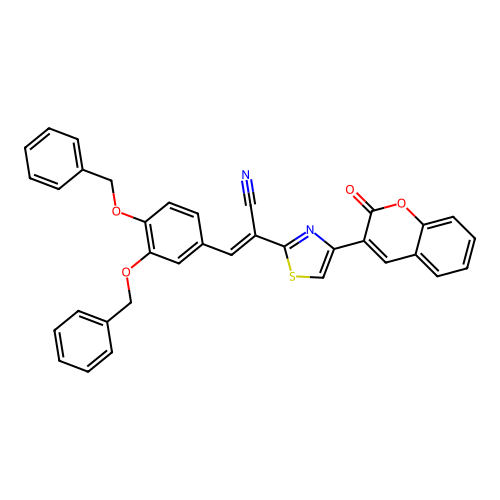 (E)-3-(3,4-bis(benzyloxy)phenyl)-2-(4-(2-oxo-2H-chromen-3-yl)thiazol-2-yl)acrylonitrile structure