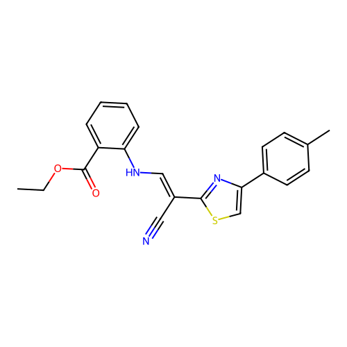 (E)-ethyl 2-((2-cyano-2-(4-(p-tolyl)thiazol-2-yl)vinyl)amino)benzoate structure
