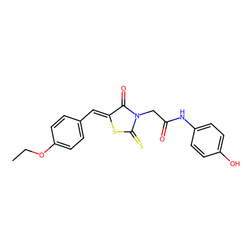 2-[(5Z)-5-[(4-ethoxyphenyl)methylidene]-4-oxo-2-sulfanylidene-1,3-thiazolidin-3-yl]-N-(4-hydroxyphenyl)acetamide structure