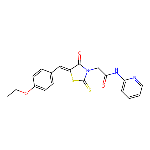 (Z)-2-(5-(4-ethoxybenzylidene)-4-oxo-2-thioxothiazolidin-3-yl)-N-(pyridin-2-yl)acetamide structure