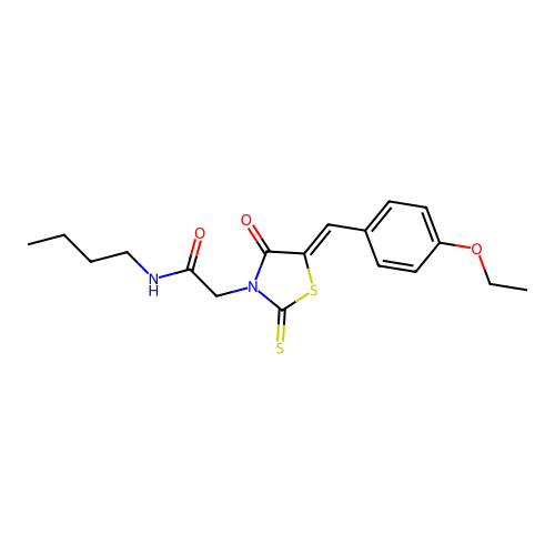 N-butyl-2-[(5Z)-5-[(4-ethoxyphenyl)methylidene]-4-oxo-2-sulfanylidene-1,3-thiazolidin-3-yl]acetamide structure