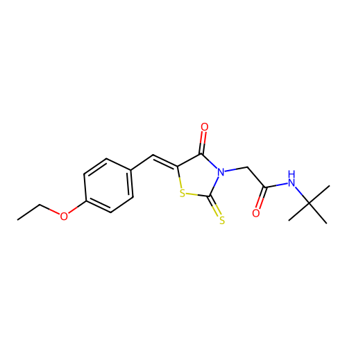 N-tert-butyl-2-[(5Z)-5-[(4-ethoxyphenyl)methylidene]-4-oxo-2-sulfanylidene-1,3-thiazolidin-3-yl]acetamide structure