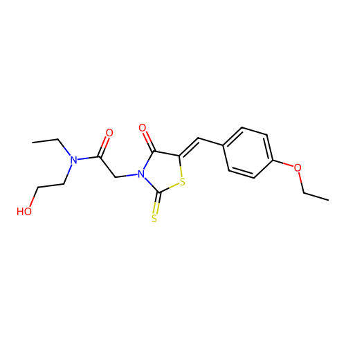 2-[(5Z)-5-[(4-ethoxyphenyl)methylidene]-4-oxo-2-sulfanylidene-1,3-thiazolidin-3-yl]-N-ethyl-N-(2-hydroxyethyl)acetamide structure