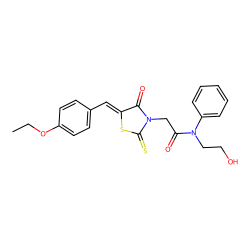 2-[(5Z)-5-[(4-ethoxyphenyl)methylidene]-4-oxo-2-sulfanylidene-1,3-thiazolidin-3-yl]-N-(2-hydroxyethyl)-N-phenylacetamide structure