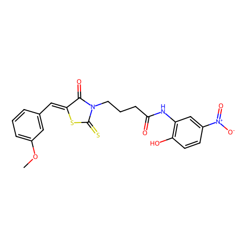 N-(2-hydroxy-5-nitrophenyl)-4-[(5Z)-5-[(3-methoxyphenyl)methylidene]-4-oxo-2-sulfanylidene-1,3-thiazolidin-3-yl]butanamide structure