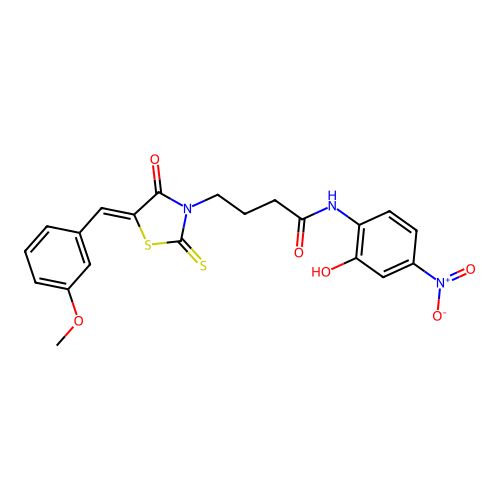 N-(2-hydroxy-4-nitrophenyl)-4-[(5Z)-5-[(3-methoxyphenyl)methylidene]-4-oxo-2-sulfanylidene-1,3-thiazolidin-3-yl]butanamide structure