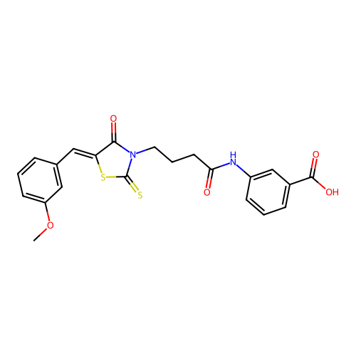 (Z)-3-(4-(5-(3-methoxybenzylidene)-4-oxo-2-thioxothiazolidin-3-yl)butanamido)benzoic acid structure