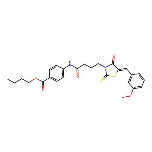 (Z)-butyl 4-(4-(5-(3-methoxybenzylidene)-4-oxo-2-thioxothiazolidin-3-yl)butanamido)benzoate structure