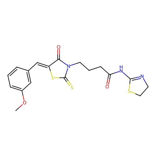 N-(4,5-dihydro-1,3-thiazol-2-yl)-4-[(5Z)-5-[(3-methoxyphenyl)methylidene]-4-oxo-2-sulfanylidene-1,3-thiazolidin-3-yl]butanamide structure