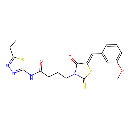 N-(5-ethyl-1,3,4-thiadiazol-2-yl)-4-[(5Z)-5-[(3-methoxyphenyl)methylidene]-4-oxo-2-sulfanylidene-1,3-thiazolidin-3-yl]butanamide structure