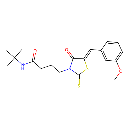 N-tert-butyl-4-[(5Z)-5-[(3-methoxyphenyl)methylidene]-4-oxo-2-sulfanylidene-1,3-thiazolidin-3-yl]butanamide structure