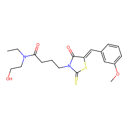 (Z)-N-ethyl-N-(2-hydroxyethyl)-4-(5-(3-methoxybenzylidene)-4-oxo-2-thioxothiazolidin-3-yl)butanamide structure