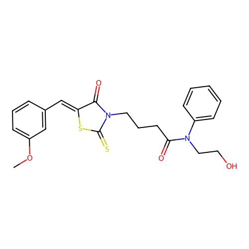 N-(2-hydroxyethyl)-4-[(5Z)-5-[(3-methoxyphenyl)methylidene]-4-oxo-2-sulfanylidene-1,3-thiazolidin-3-yl]-N-phenylbutanamide structure