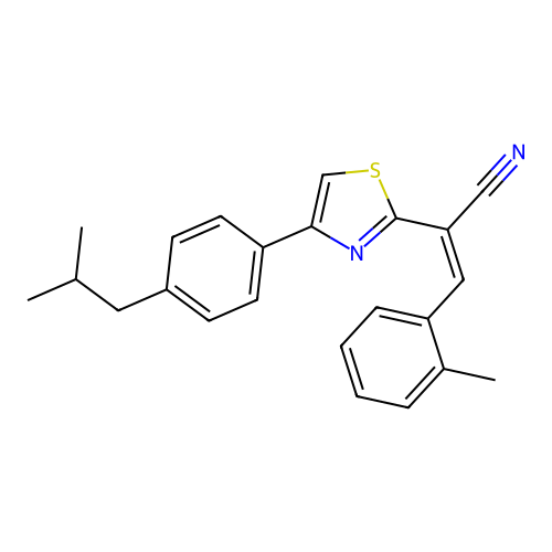 (Z)-2-(4-(4-isobutylphenyl)thiazol-2-yl)-3-(o-tolyl)acrylonitrile structure