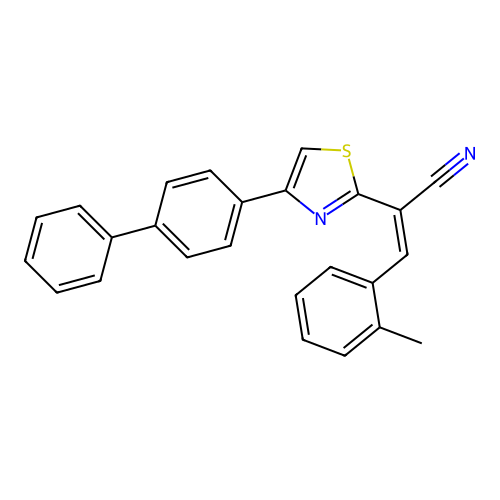 (Z)-2-(4-([1,1'-biphenyl]-4-yl)thiazol-2-yl)-3-(o-tolyl)acrylonitrile structure