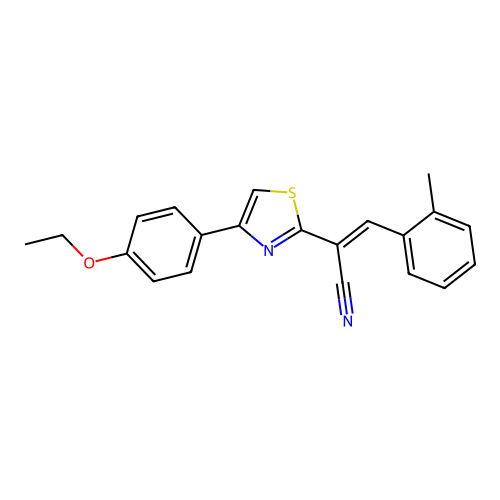 (2E)-2-[4-(4-ethoxyphenyl)-1,3-thiazol-2-yl]-3-(2-methylphenyl)prop-2-enenitrile structure