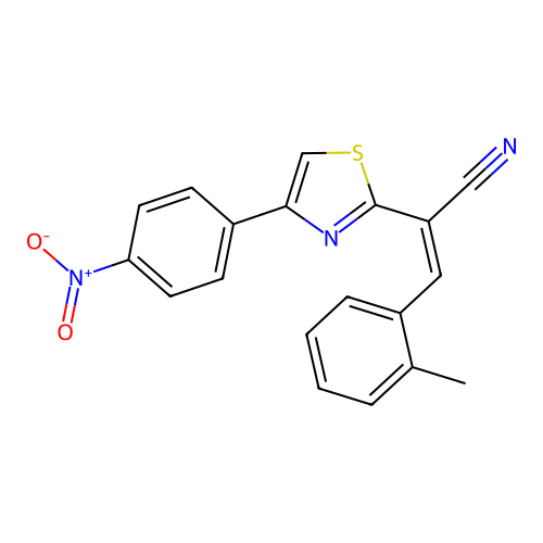 (2Z)-3-(2-methylphenyl)-2-[4-(4-nitrophenyl)-1,3-thiazol-2-yl]prop-2-enenitrile structure