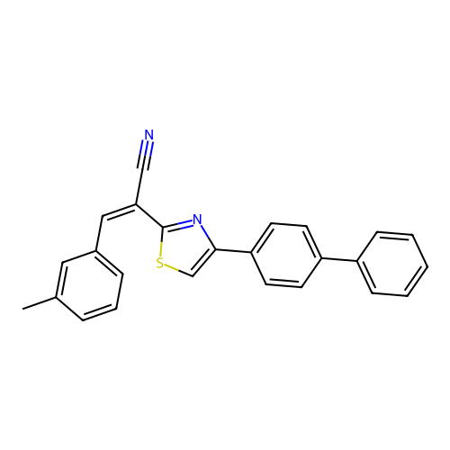(Z)-2-(4-([1,1'-biphenyl]-4-yl)thiazol-2-yl)-3-(m-tolyl)acrylonitrile structure