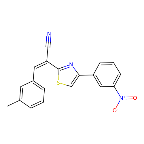 (Z)-2-(4-(3-nitrophenyl)thiazol-2-yl)-3-(m-tolyl)acrylonitrile structure