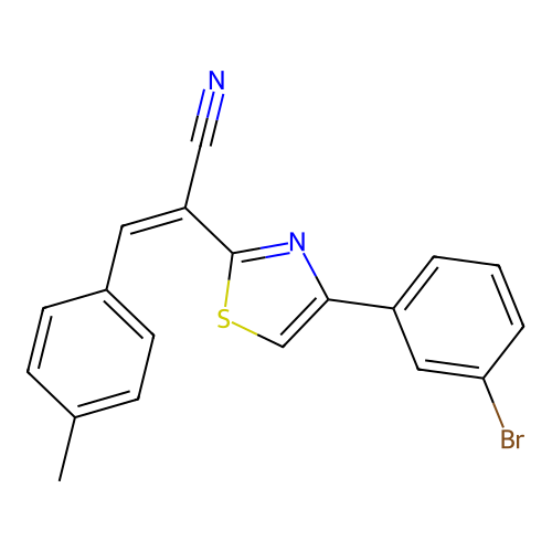 (Z)-2-(4-(3-bromophenyl)thiazol-2-yl)-3-(p-tolyl)acrylonitrile structure