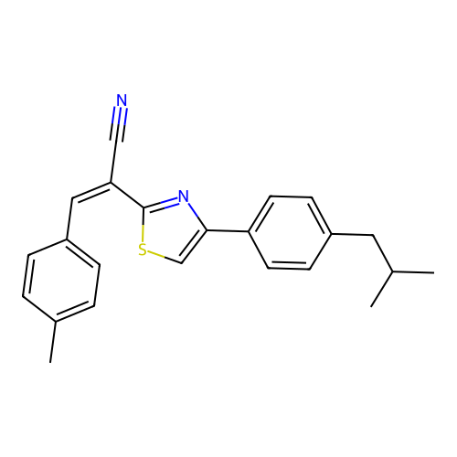 (Z)-2-(4-(4-isobutylphenyl)thiazol-2-yl)-3-(p-tolyl)acrylonitrile structure