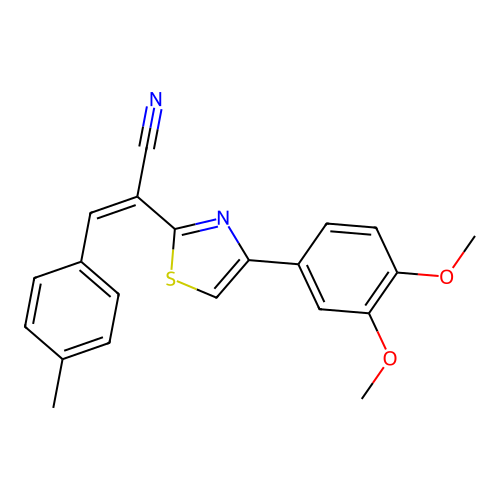 (Z)-2-(4-(3,4-dimethoxyphenyl)thiazol-2-yl)-3-(p-tolyl)acrylonitrile structure