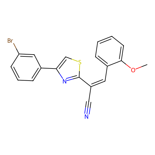 (Z)-2-(4-(3-bromophenyl)thiazol-2-yl)-3-(2-methoxyphenyl)acrylonitrile structure