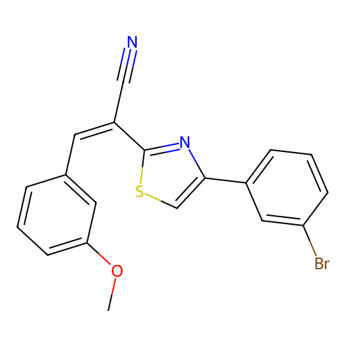(Z)-2-(4-(3-bromophenyl)thiazol-2-yl)-3-(3-methoxyphenyl)acrylonitrile structure