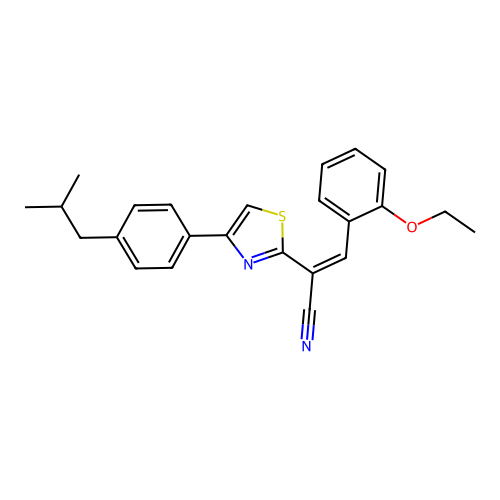 (Z)-3-(2-ethoxyphenyl)-2-(4-(4-isobutylphenyl)thiazol-2-yl)acrylonitrile structure