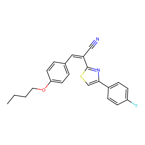 (2Z)-3-(4-butoxyphenyl)-2-[4-(4-fluorophenyl)-1,3-thiazol-2-yl]prop-2-enenitrile structure
