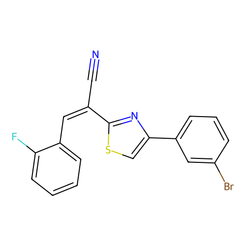 (Z)-2-(4-(3-bromophenyl)thiazol-2-yl)-3-(2-fluorophenyl)acrylonitrile structure