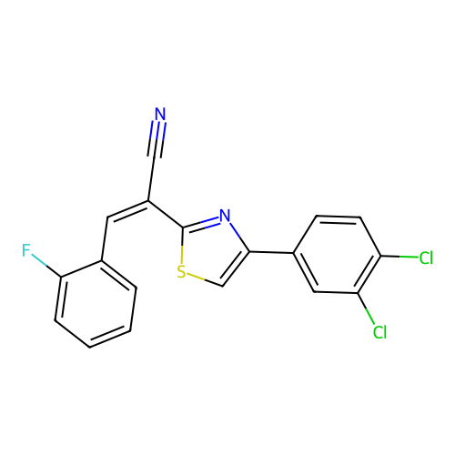 (Z)-2-(4-(3,4-dichlorophenyl)thiazol-2-yl)-3-(2-fluorophenyl)acrylonitrile structure