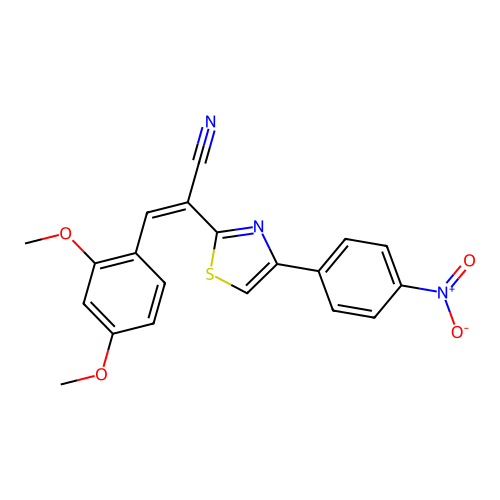 (Z)-3-(2,4-dimethoxyphenyl)-2-(4-(4-nitrophenyl)thiazol-2-yl)acrylonitrile structure