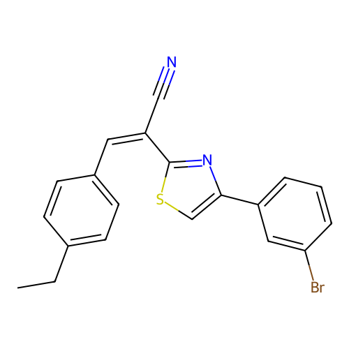 (Z)-2-(4-(3-bromophenyl)thiazol-2-yl)-3-(4-ethylphenyl)acrylonitrile structure