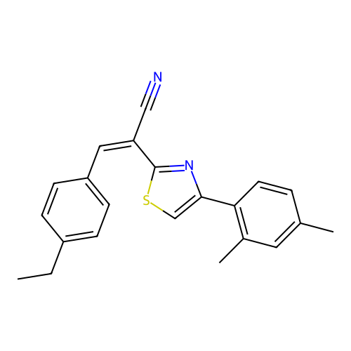 (Z)-2-(4-(2,4-dimethylphenyl)thiazol-2-yl)-3-(4-ethylphenyl)acrylonitrile structure