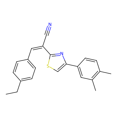 (Z)-2-(4-(3,4-dimethylphenyl)thiazol-2-yl)-3-(4-ethylphenyl)acrylonitrile structure