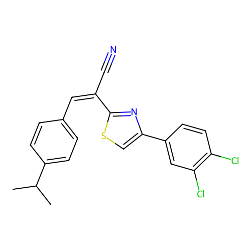 (Z)-2-(4-(3,4-dichlorophenyl)thiazol-2-yl)-3-(4-isopropylphenyl)acrylonitrile structure