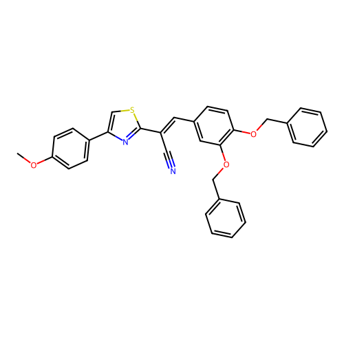 (E)-3-(3,4-bis(benzyloxy)phenyl)-2-(4-(4-methoxyphenyl)thiazol-2-yl)acrylonitrile structure