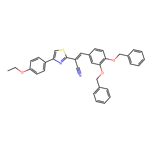 (E)-3-(3,4-bis(benzyloxy)phenyl)-2-(4-(4-ethoxyphenyl)thiazol-2-yl)acrylonitrile structure
