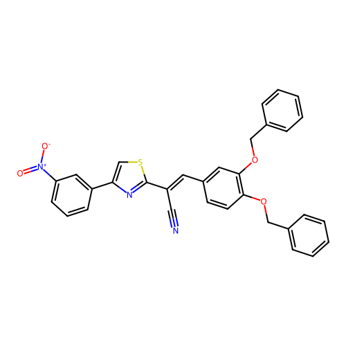 (2E)-3-[3,4-bis(benzyloxy)phenyl]-2-[4-(3-nitrophenyl)-1,3-thiazol-2-yl]prop-2-enenitrile structure