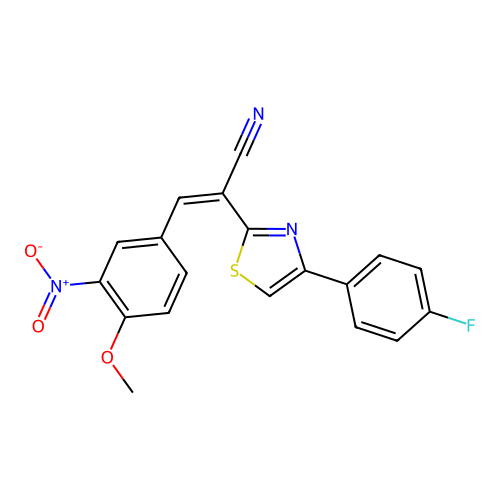 (Z)-2-(4-(4-fluorophenyl)thiazol-2-yl)-3-(4-methoxy-3-nitrophenyl)acrylonitrile structure