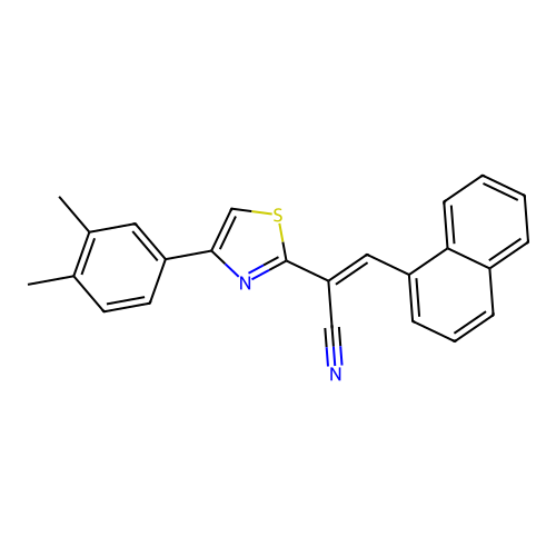 (E)-2-(4-(3,4-dimethylphenyl)thiazol-2-yl)-3-(naphthalen-1-yl)acrylonitrile structure