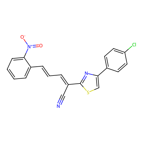 (2E,4E)-2-[4-(4-chlorophenyl)-1,3-thiazol-2-yl]-5-(2-nitrophenyl)penta-2,4-dienenitrile structure