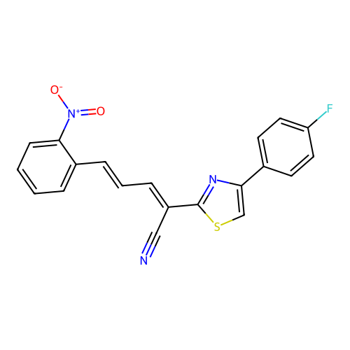 (2E,4E)-2-[4-(4-fluorophenyl)-1,3-thiazol-2-yl]-5-(2-nitrophenyl)penta-2,4-dienenitrile structure