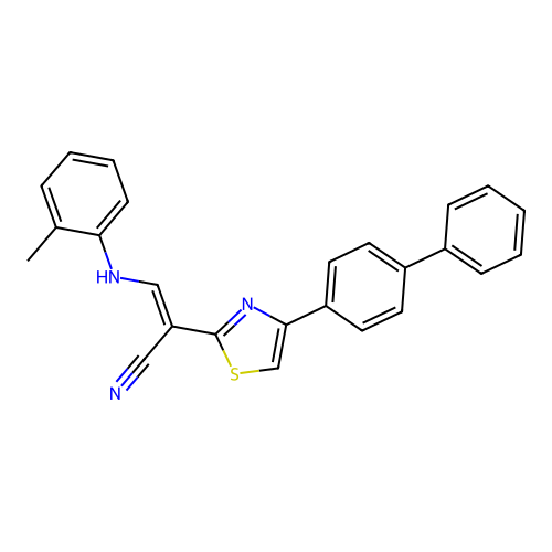 (2E)-2-[4-(biphenyl-4-yl)-1,3-thiazol-2-yl]-3-[(2-methylphenyl)amino]prop-2-enenitrile structure