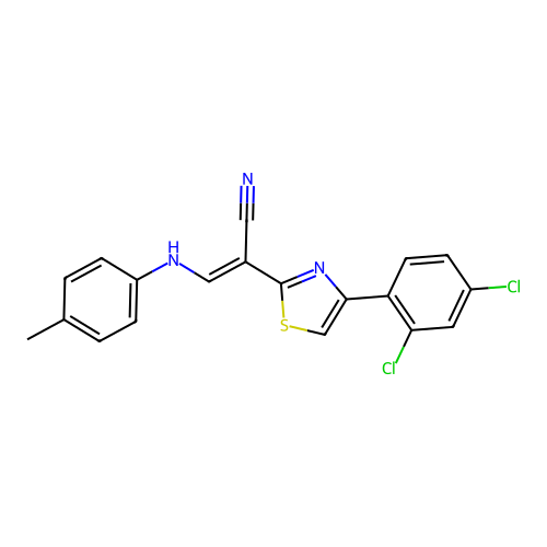 (2E)-2-[4-(2,4-dichlorophenyl)-1,3-thiazol-2-yl]-3-[(4-methylphenyl)amino]prop-2-enenitrile structure